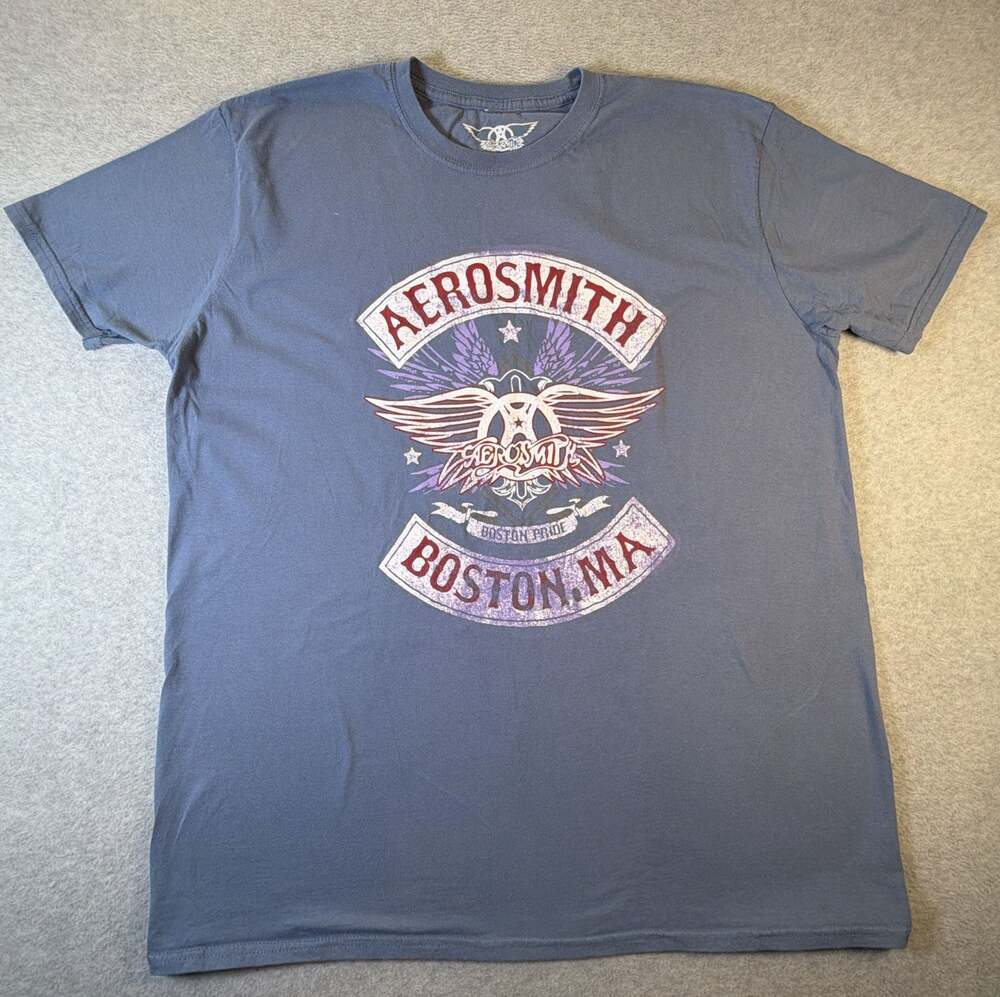 Aerosmith Boston Pride Band Logo Official Denim Blue T-Shirt